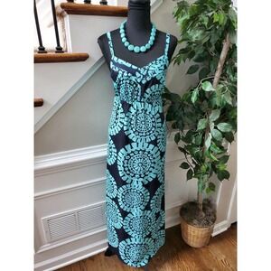 Loft Women Blue 100% Polyester Sleeveless Sweetheart Neck Long Maxi Dress Size 4